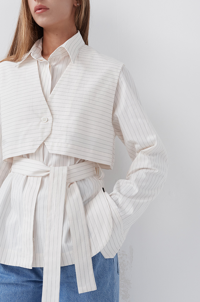 Сорочка з камізелькою смужка кремовий (Р 141)